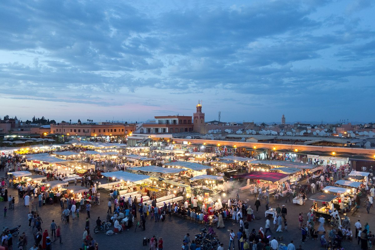 Jemaa el-Fnaa square crowded with stalls and people