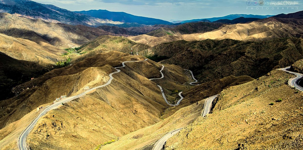 Hairpin road climbing the Tizi n'Tichka pass